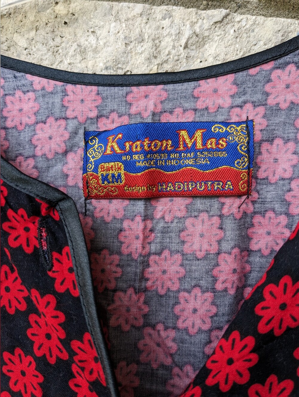Caftan Red & Black Made In Indonesia By Batik Kratan Mas Tie Waist Maxi Dress